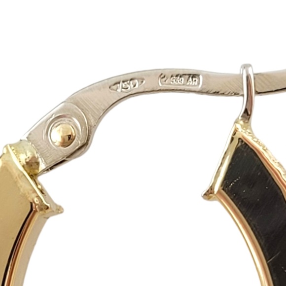 18K Yellow and White Gold Oval Hoop Earrings #16791 - Picture 6 of 10